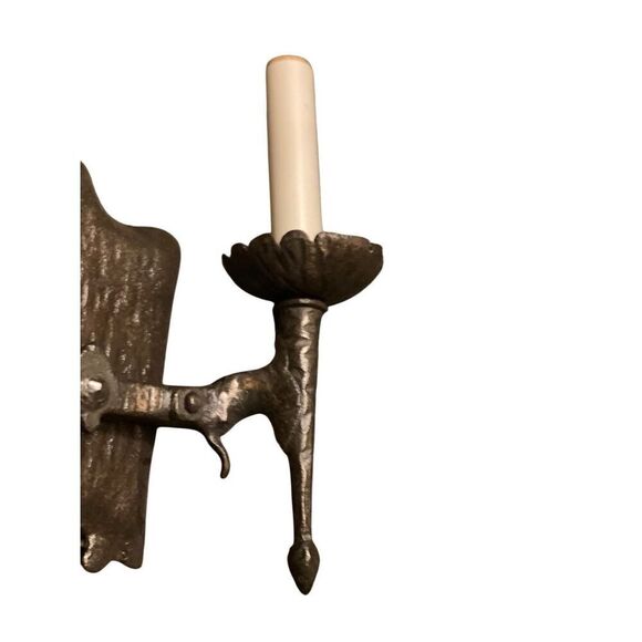 Vintage Gothic Iron Two Armed Wall Sconce - Picture 2 of 5